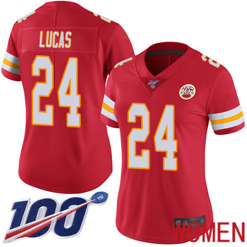 Women Kansas City Chiefs #24 Lucas Jordan Red Team Color Vapor Untouchable Limited Player 100th Season Football Nike NFL Jersey
